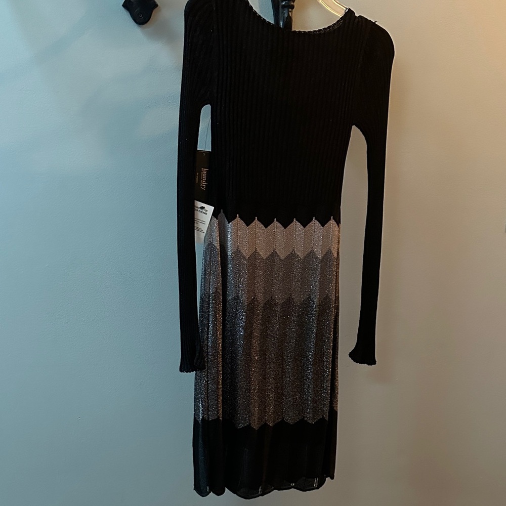 Black and Silver Shimmer Long Sleeve Dress